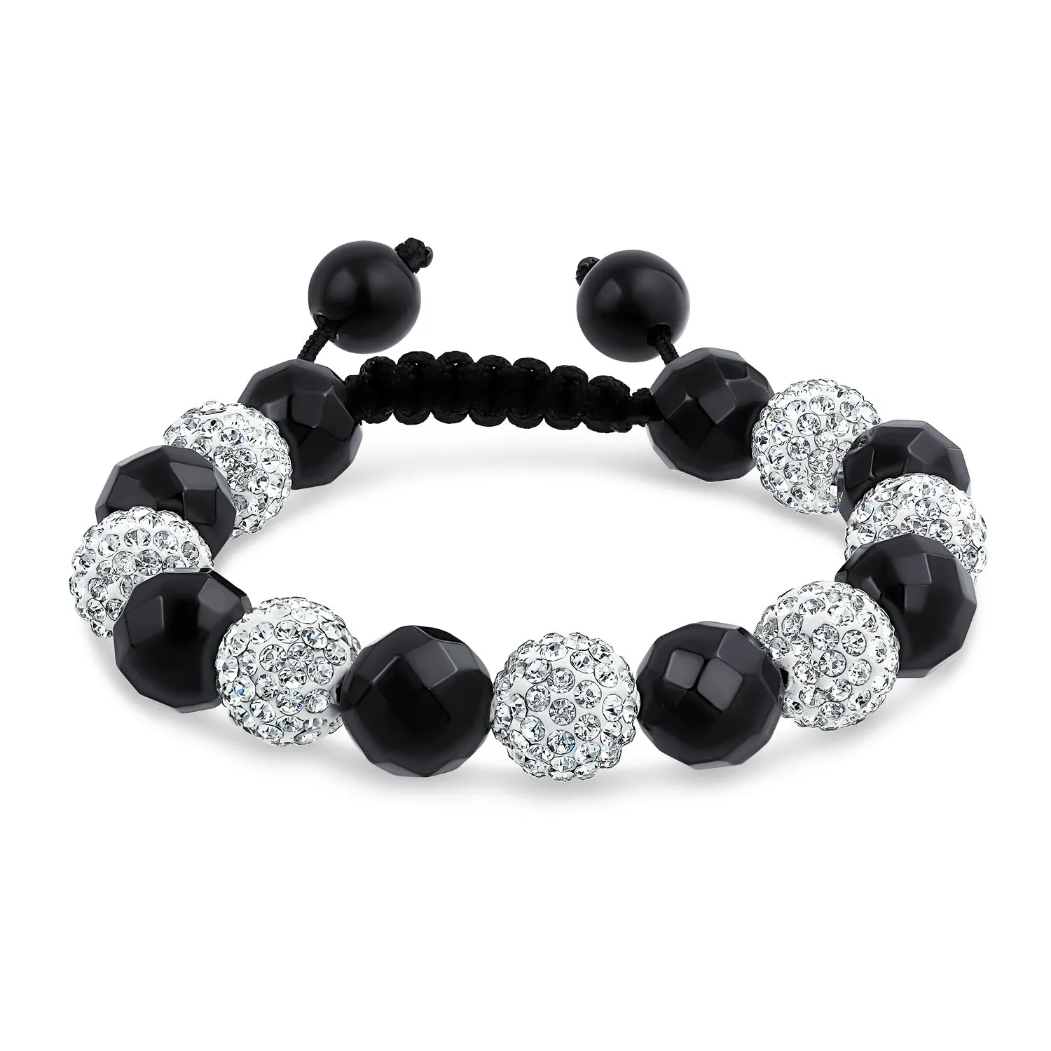 Black Gold Tone Pave Crystal Strand Bracelet for Men with Ball Black Cord