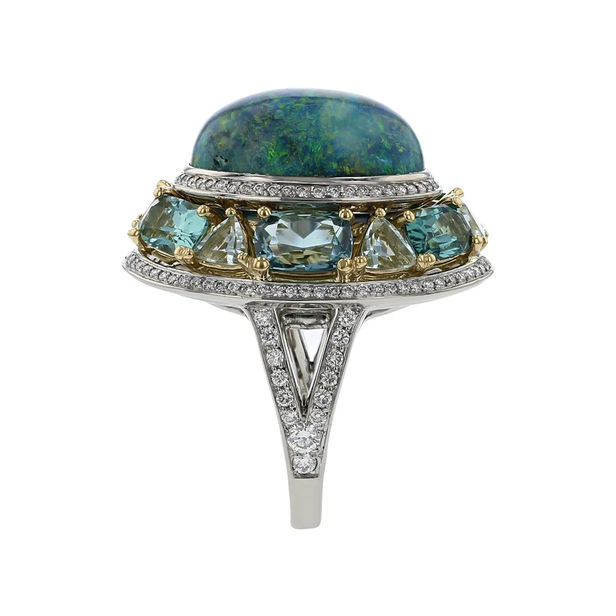 Black Opal, Blue Tourmaline and Diamond Ring