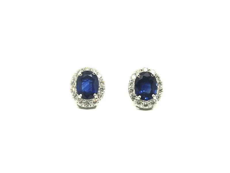 Blue Sapphire & Diamond Halo Studs