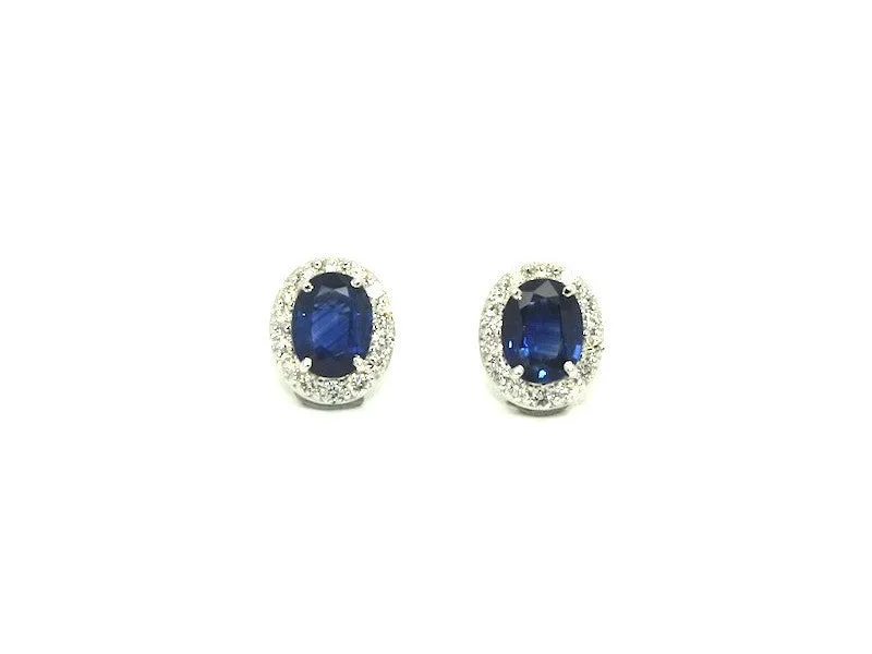 Blue Sapphire & Diamond Halo Studs