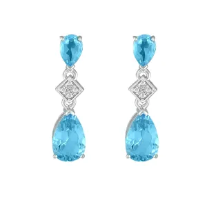 Blue Topaz and Diamond Accent Fashion Drop Earrings in Silver