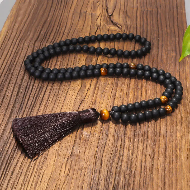 Buddha Stones 108 Mala Beads Frosted Stone Tiger Eye Balance Bracelet Necklace Pendant