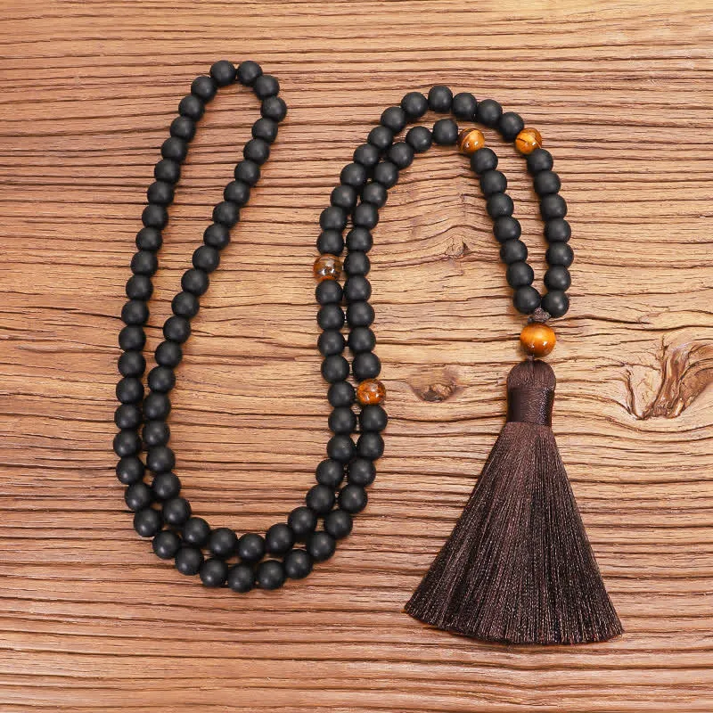 Buddha Stones 108 Mala Beads Frosted Stone Tiger Eye Balance Bracelet Necklace Pendant