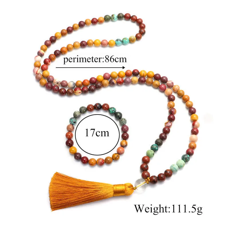 Buddha Stones 108 Mala Beads Mookaite Emotional Growth Bracelet Tassel Necklace Pendant