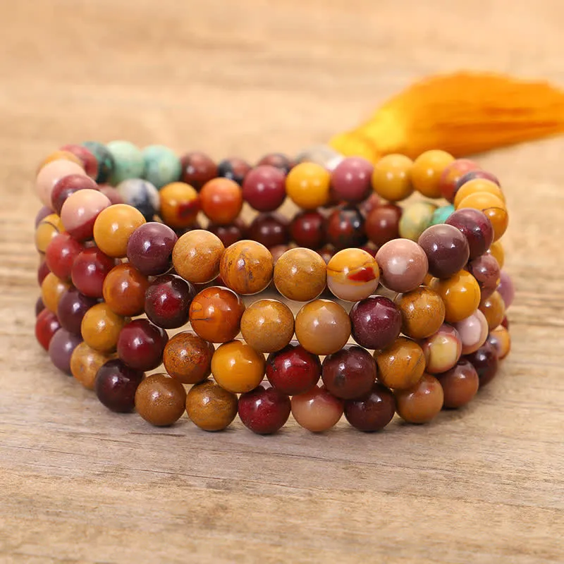 Buddha Stones 108 Mala Beads Mookaite Emotional Growth Bracelet Tassel Necklace Pendant