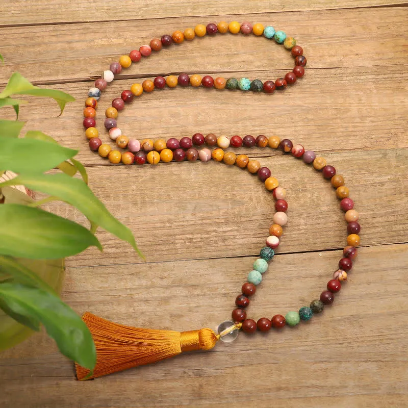 Buddha Stones 108 Mala Beads Mookaite Emotional Growth Bracelet Tassel Necklace Pendant