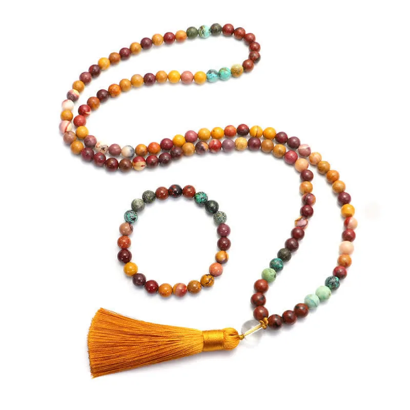 Buddha Stones 108 Mala Beads Mookaite Emotional Growth Bracelet Tassel Necklace Pendant