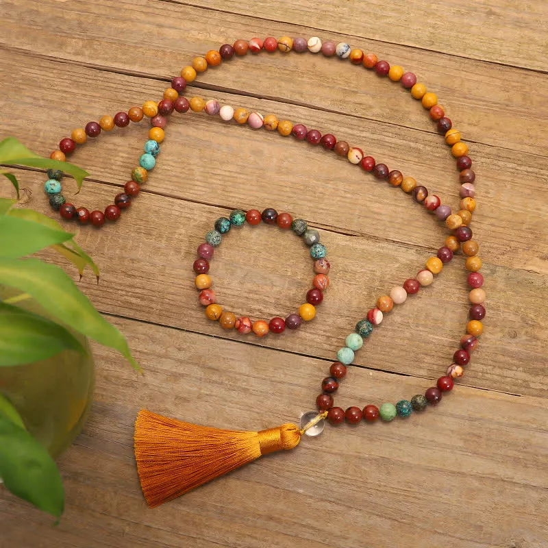 Buddha Stones 108 Mala Beads Mookaite Emotional Growth Bracelet Tassel Necklace Pendant