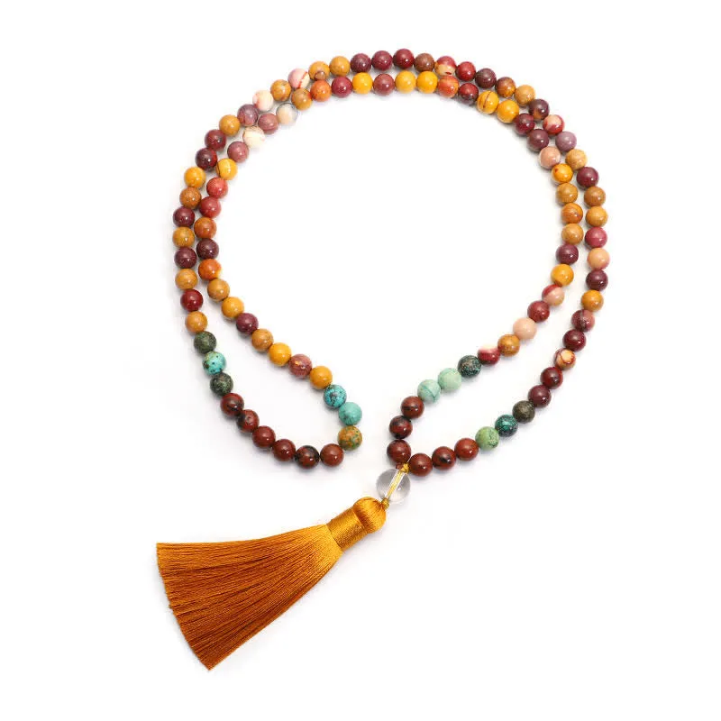 Buddha Stones 108 Mala Beads Mookaite Emotional Growth Bracelet Tassel Necklace Pendant