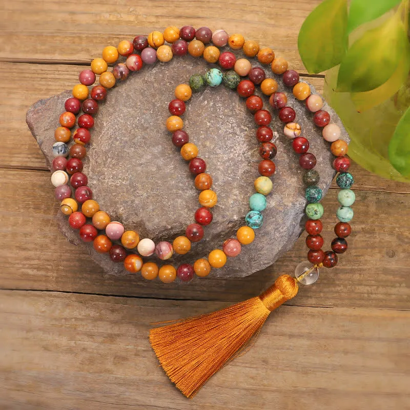 Buddha Stones 108 Mala Beads Mookaite Emotional Growth Bracelet Tassel Necklace Pendant