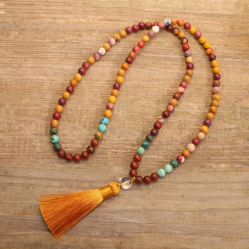 Buddha Stones 108 Mala Beads Mookaite Emotional Growth Bracelet Tassel Necklace Pendant