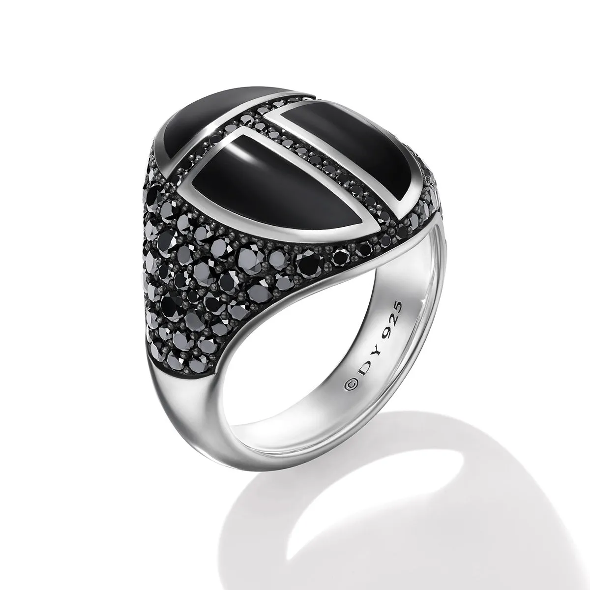 Cairo Signet Ring in Sterling Silver with Black Onyx and Pave Black Diamonds