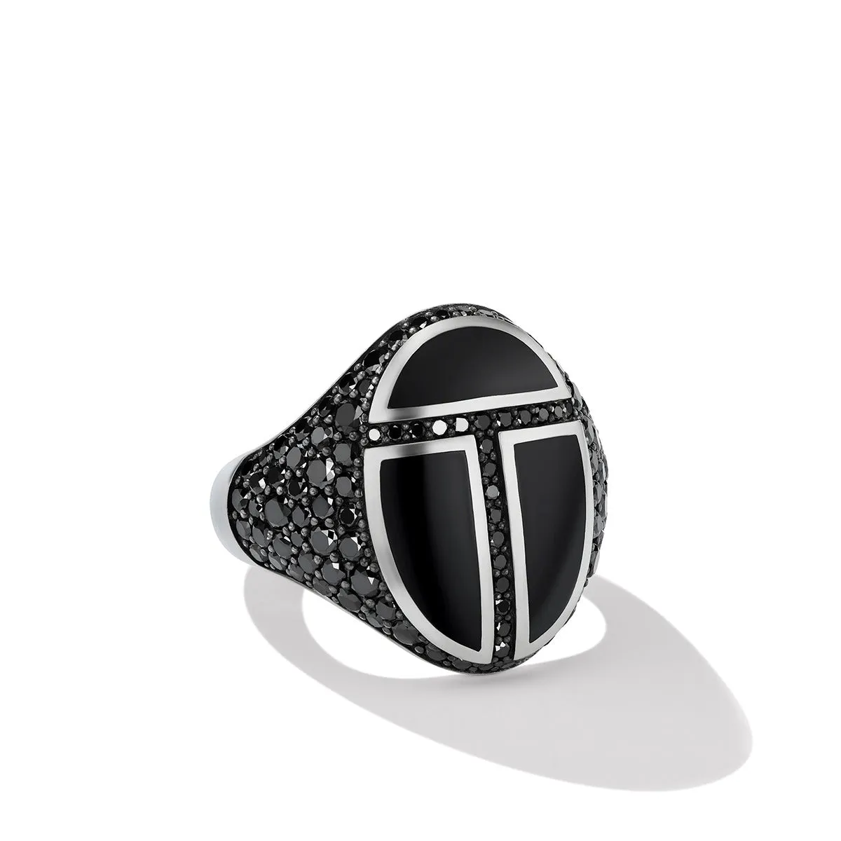 Cairo Signet Ring in Sterling Silver with Black Onyx and Pave Black Diamonds