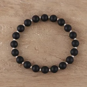 Calm Midnight Black Onyx Beaded Stretch Bracelet from India