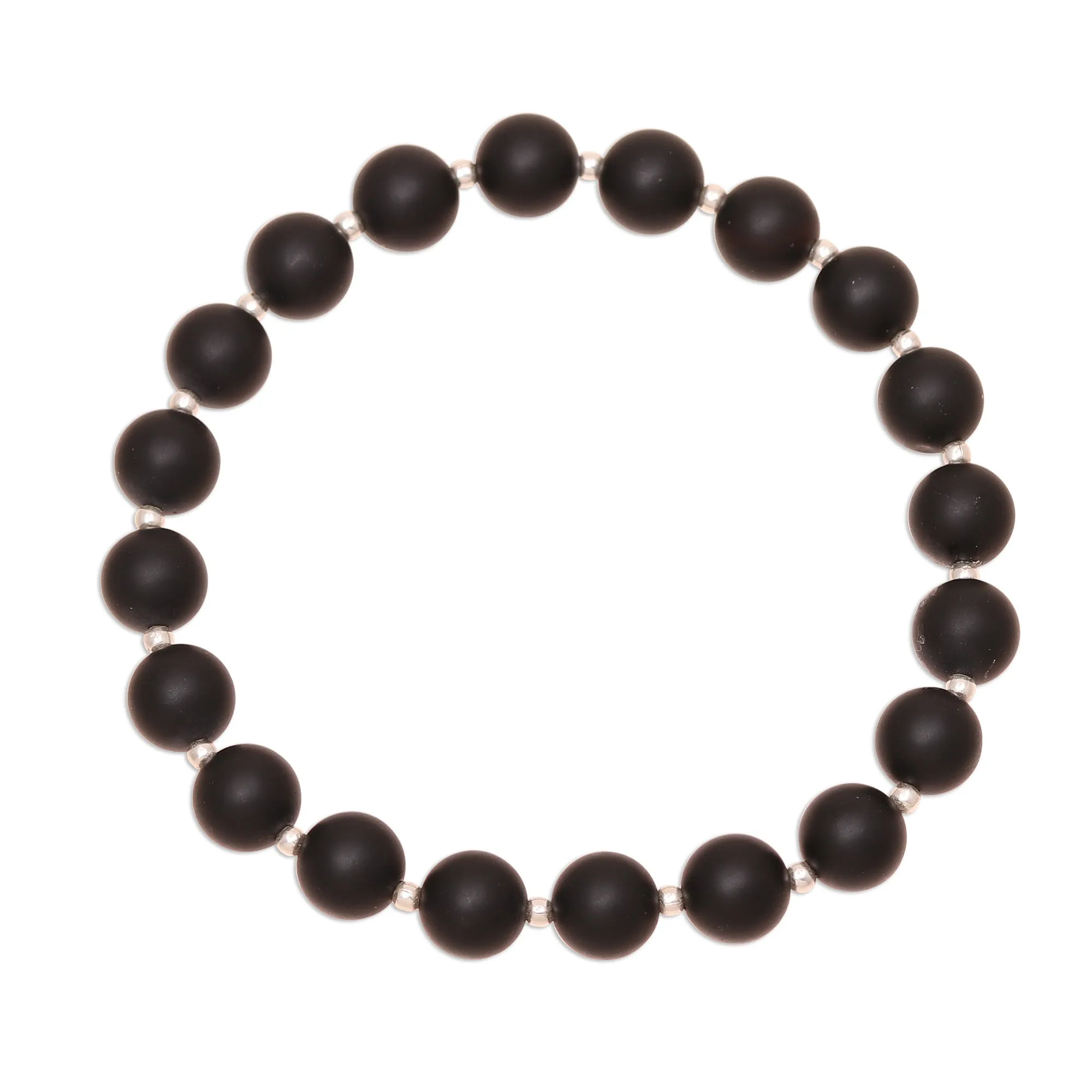 Calm Midnight Black Onyx Beaded Stretch Bracelet from India