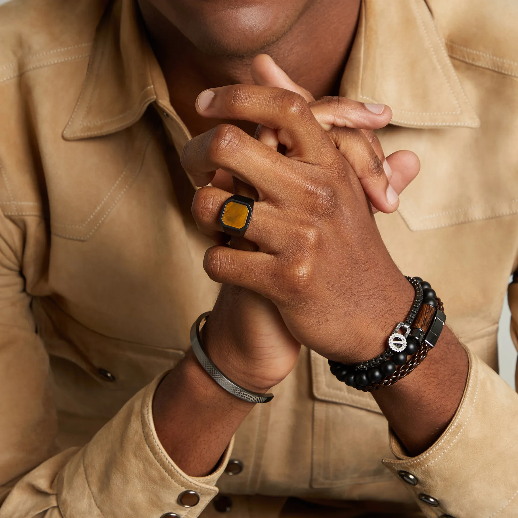 Ceramic Signet ring with tiger eye