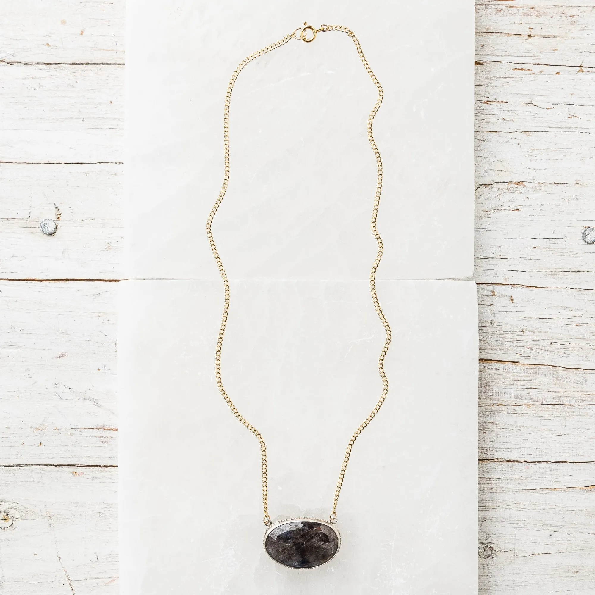 Chocolate Sapphire Necklace on Gold Filled Curb Chain