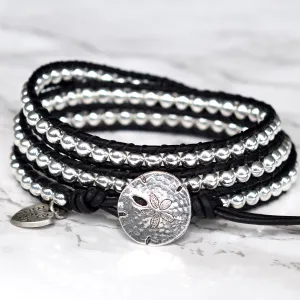 Classic Silver & Black Three Layer Wrap Bracelet