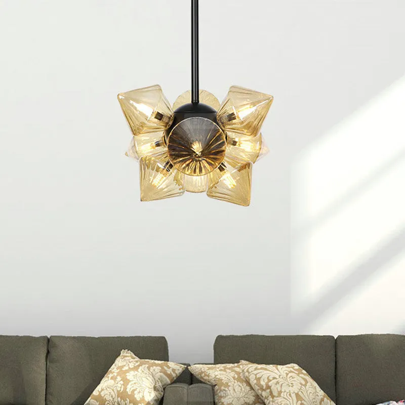 Contemporary Amber Glass Diamond Chandelier Lamp - 9/12 Bulbs - Hanging Pentant Light for Living Room