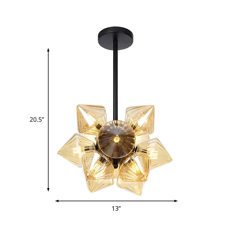 Contemporary Amber Glass Diamond Chandelier Lamp - 9/12 Bulbs - Hanging Pentant Light for Living Room