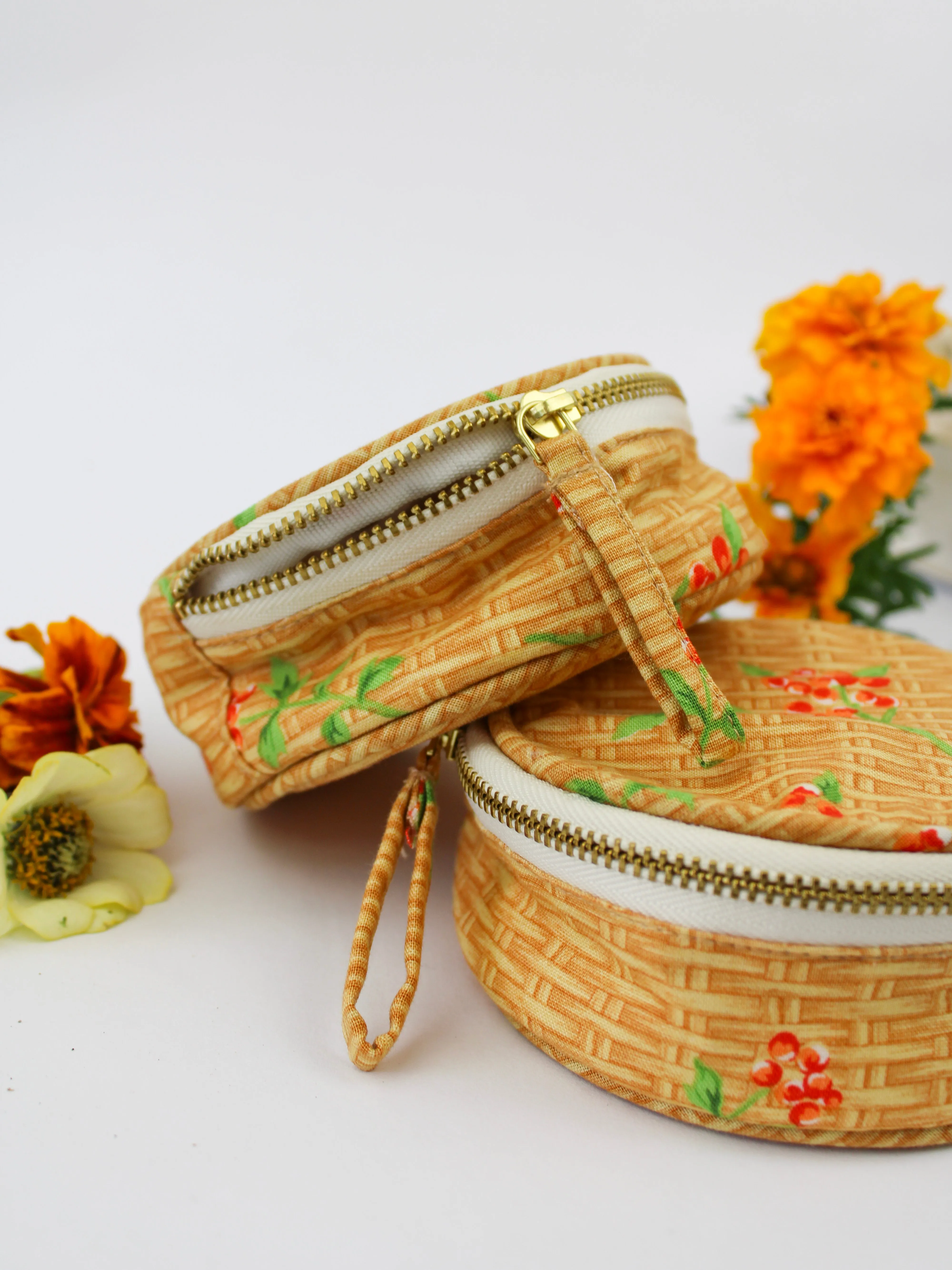 Coral Basket Jewelry Pouch