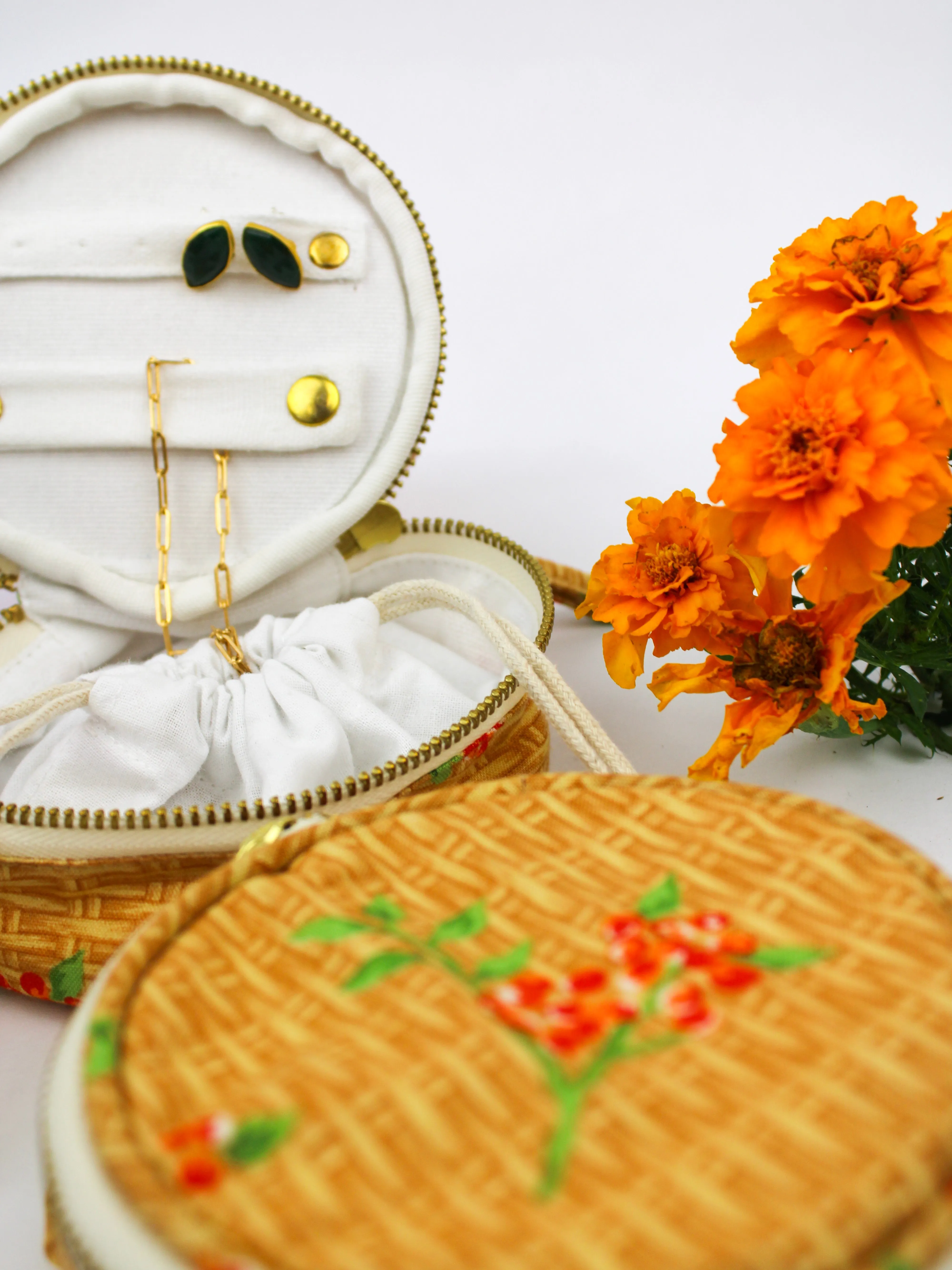 Coral Basket Jewelry Pouch