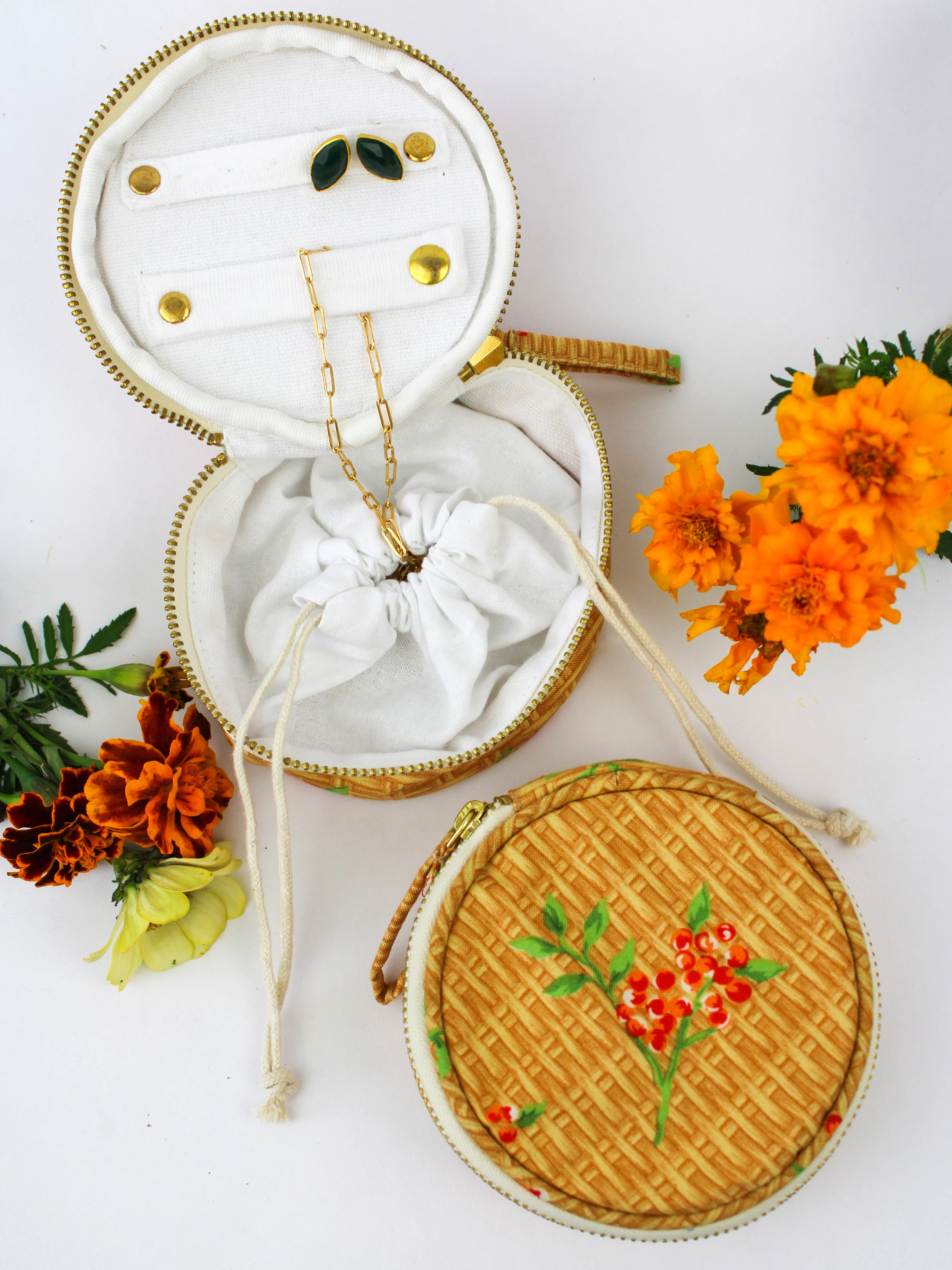 Coral Basket Jewelry Pouch