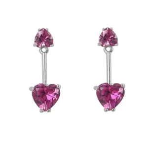 Created Pink Sapphire Front/Back Heart Earrings in Sterling Silver