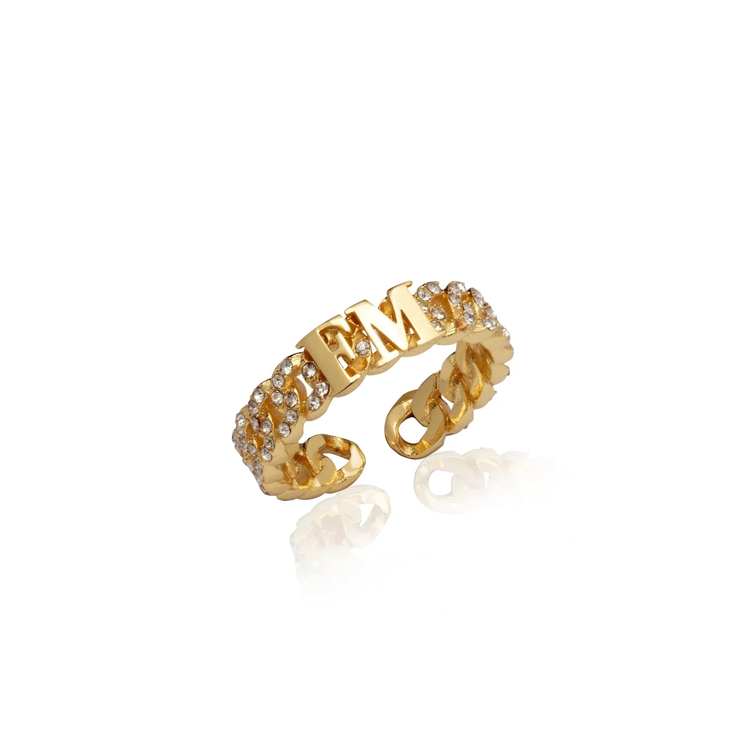 Crystal Link Chain Initial Ring (Gold)