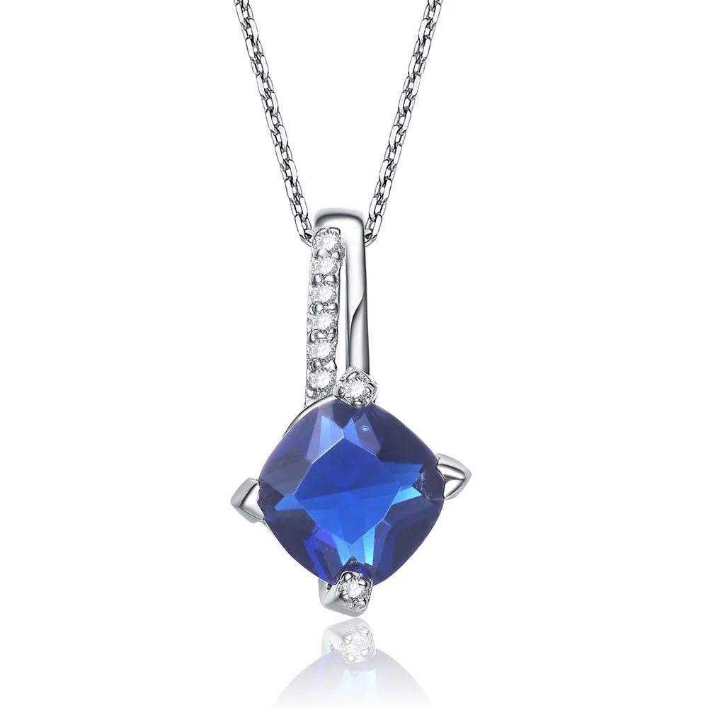 Cubic Zirconia Sterling Silver Rhodium Plated Round Sapphire Prong Set Pendant