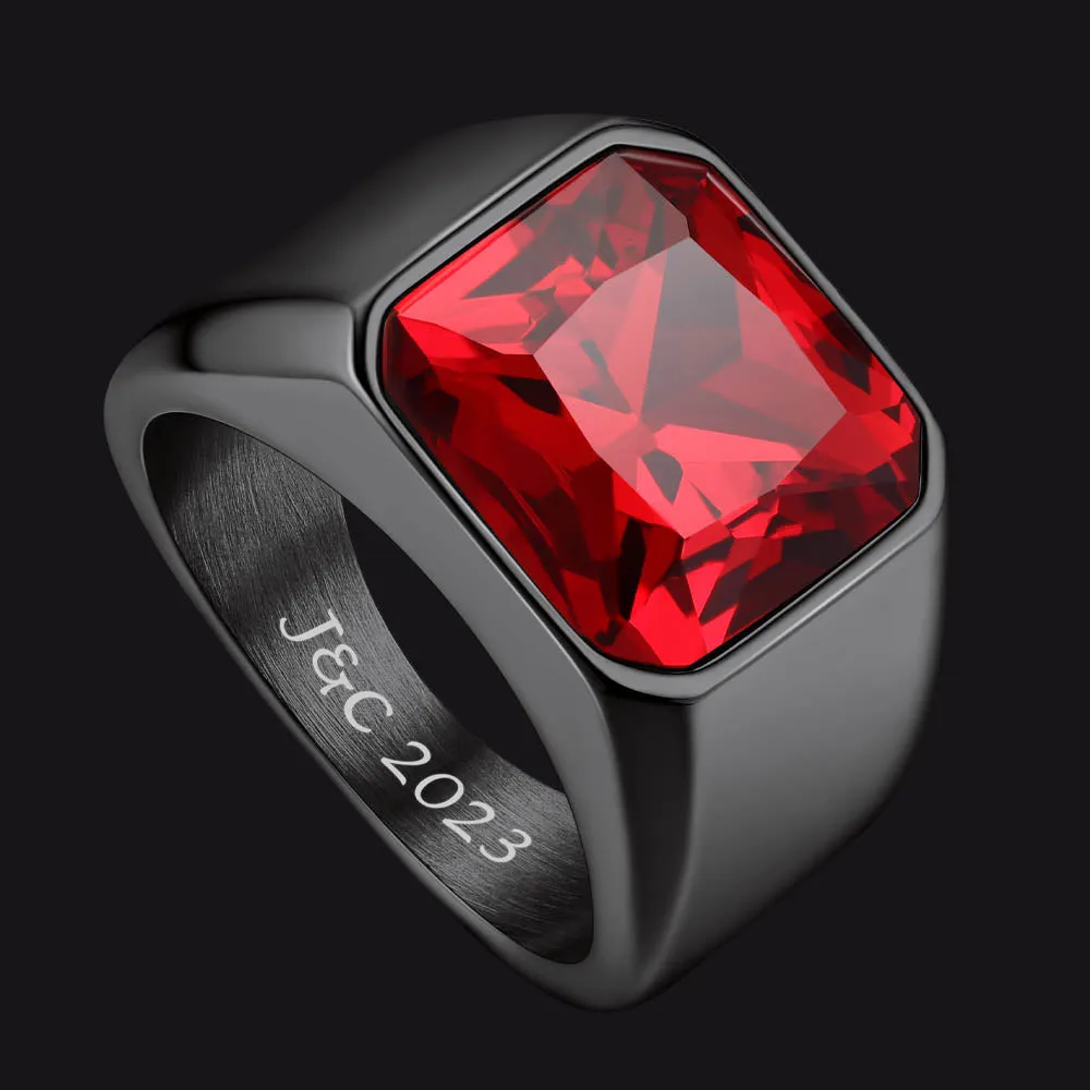 CZ Gemstone Engraved Band Ring for Men