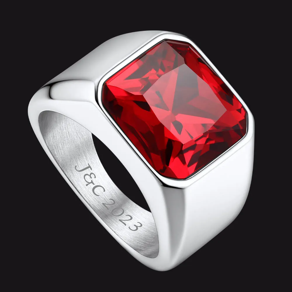 CZ Gemstone Engraved Band Ring for Men