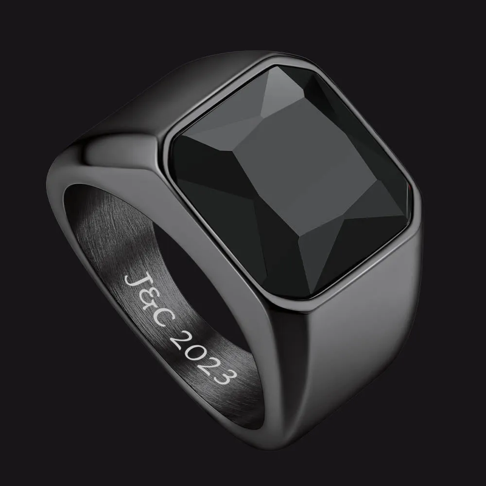 CZ Gemstone Engraved Band Ring for Men