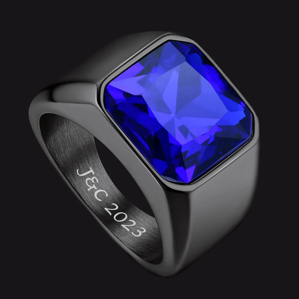 CZ Gemstone Engraved Band Ring for Men