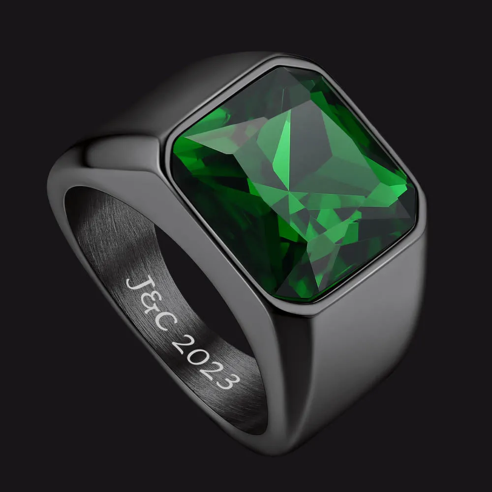 CZ Gemstone Engraved Band Ring for Men