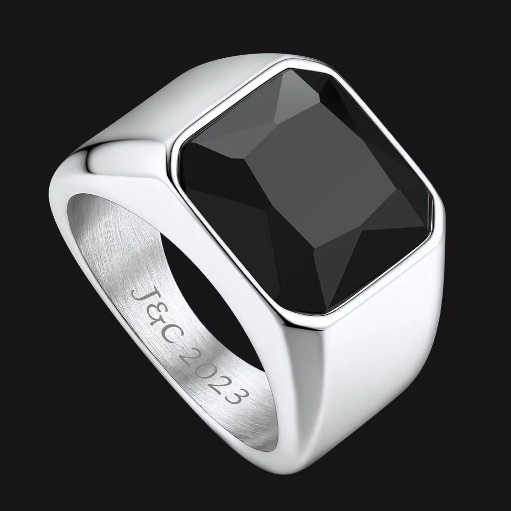 CZ Gemstone Engraved Band Ring for Men