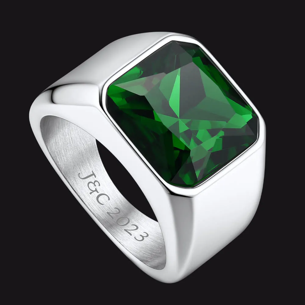 CZ Gemstone Engraved Band Ring for Men