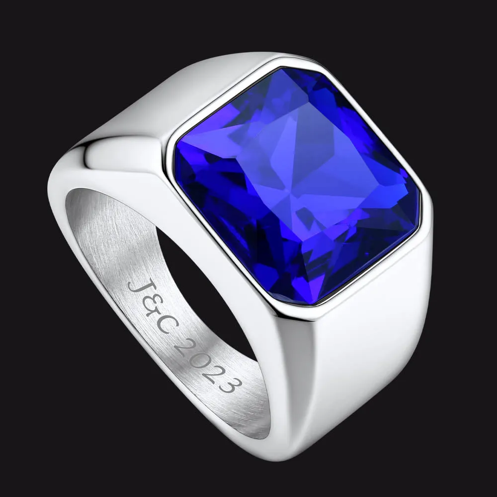 CZ Gemstone Engraved Band Ring for Men