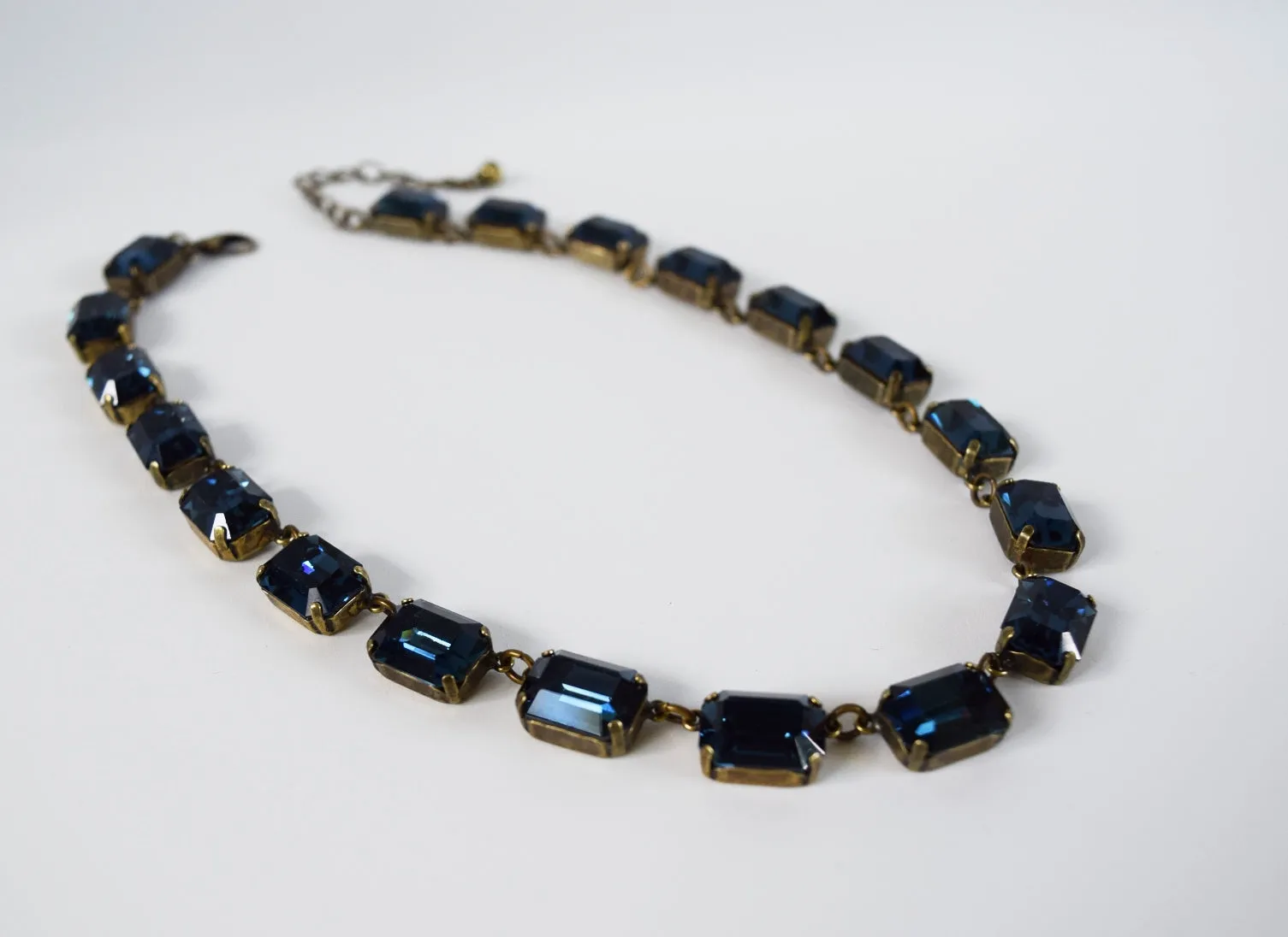 Dark Blue Swarovski Collet Necklace - Medium Octagon