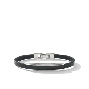 Deco Bar Station Bracelet in Black Leather with Black Onyx