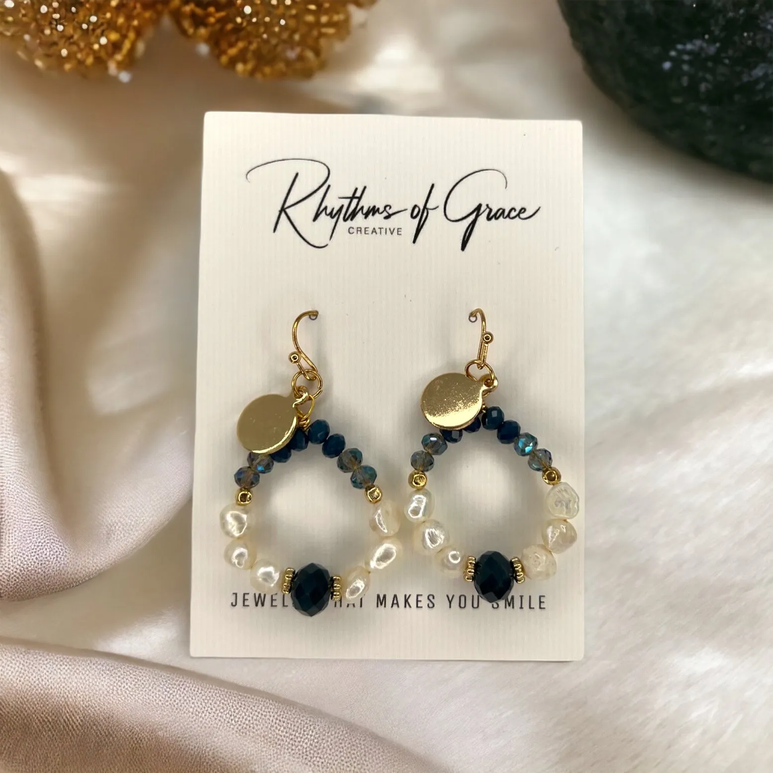 Delicate Beaded Earrings - Delicate Earrings, Gold Earrings, Bead Earrings, Blue Stones, Black Stones, Topaz Earrings