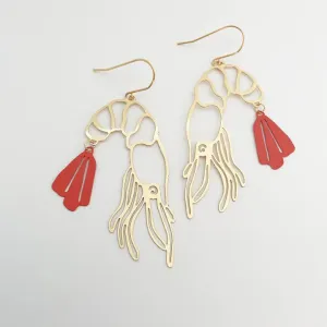 DENZ Prawn dangles in Gold   Coral - painted steel dangles