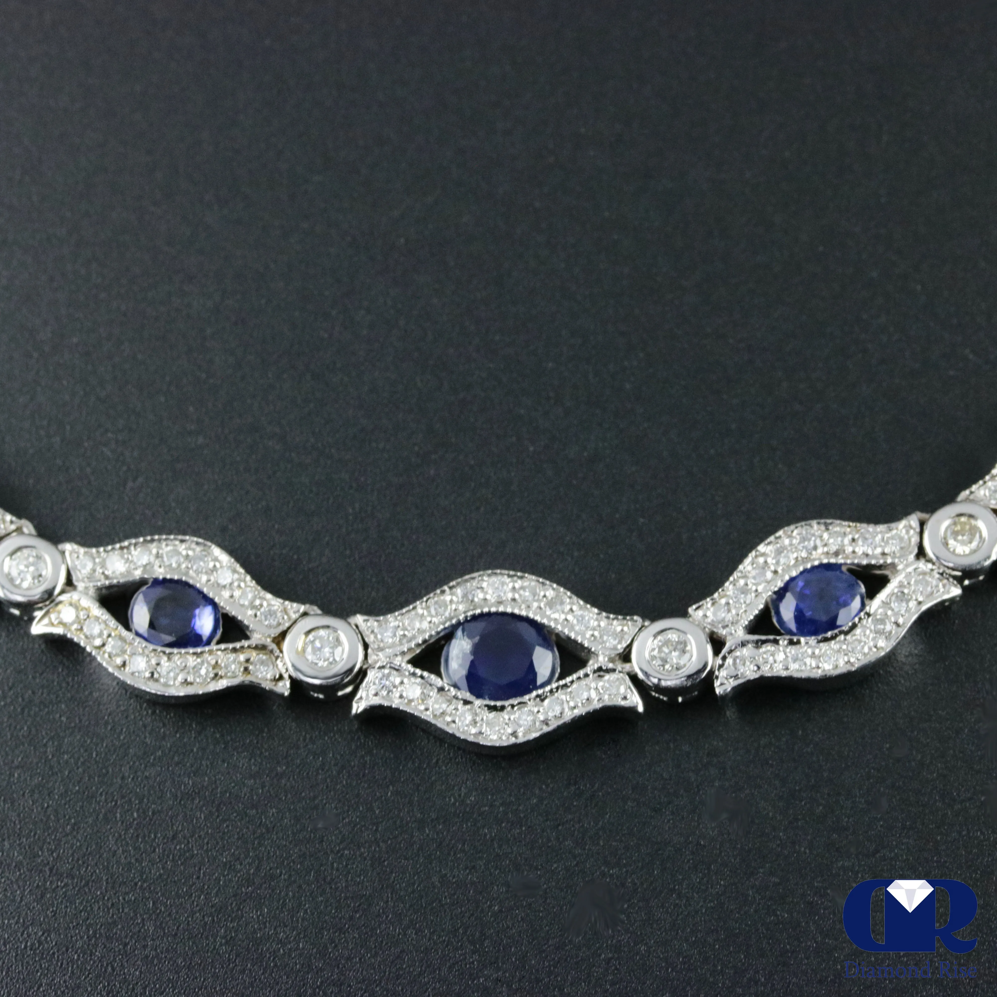 Diamonds & Sapphires Necklace In 18K White Gold 16"