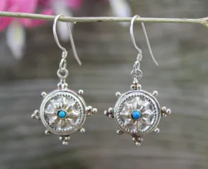 Dual Stoned Dharma Wheel Earrings