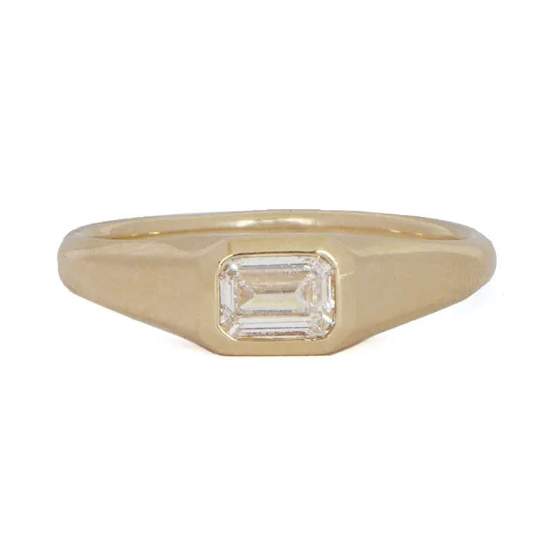 East West Emerald Cut Diamond Signet