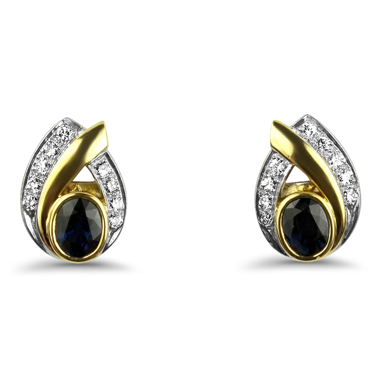 Estate 18k Yellow & White Gold Sapphire & Diamond Stud Earrings