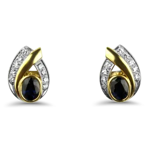 Estate 18k Yellow & White Gold Sapphire & Diamond Stud Earrings