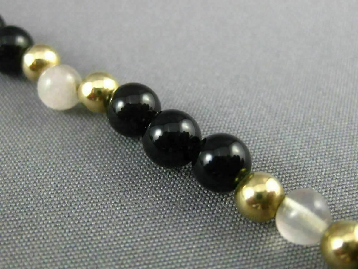 ESTATE AAA BLACK ONYX 14KT YELLOW GOLD 3D HANDCRAFTED BEAD BRACELET #25134