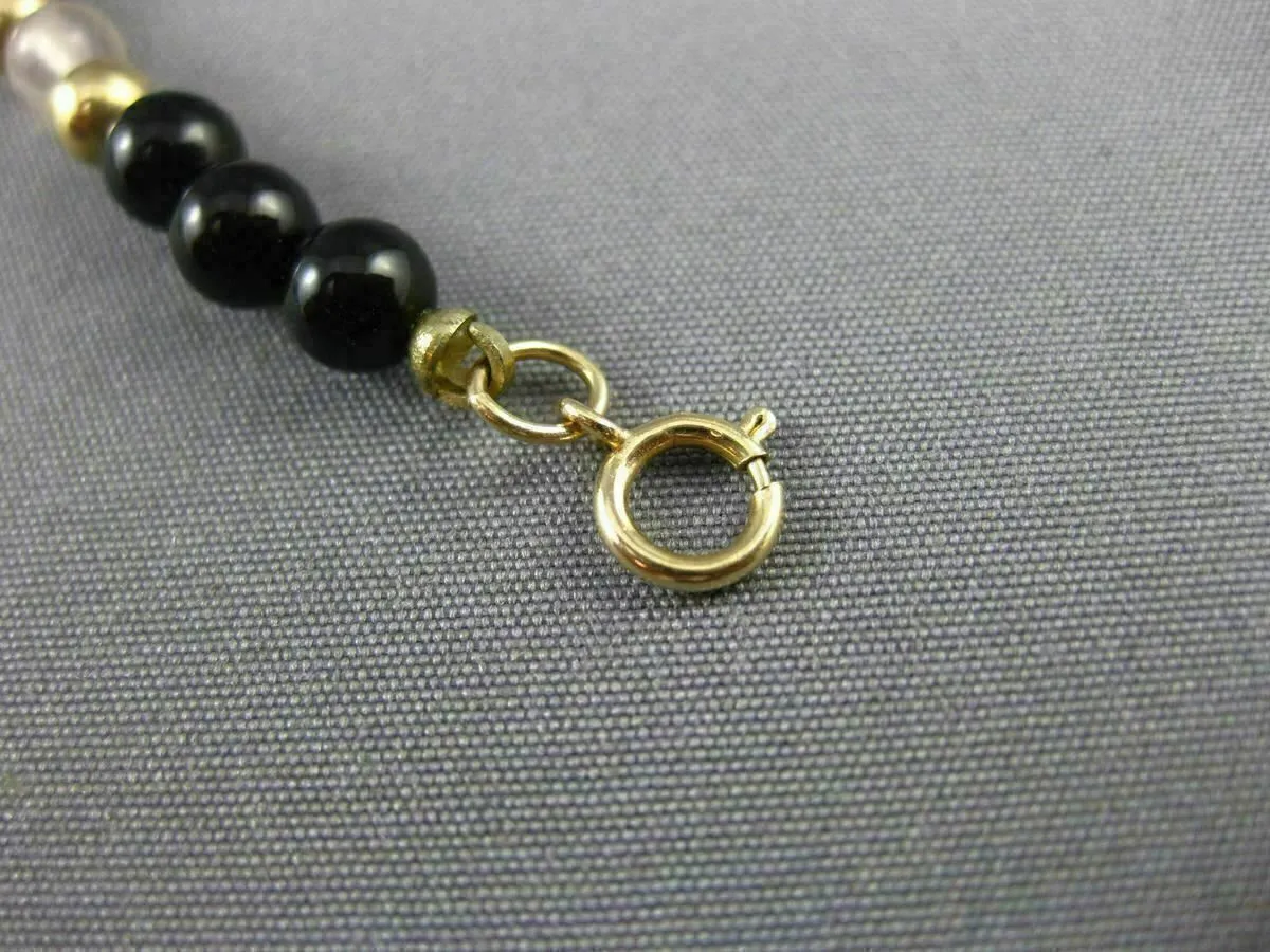 ESTATE AAA BLACK ONYX 14KT YELLOW GOLD 3D HANDCRAFTED BEAD BRACELET #25134