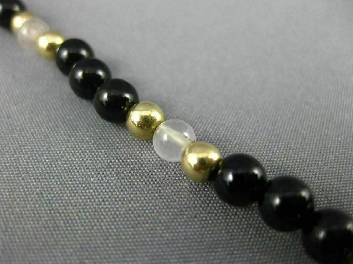 ESTATE AAA BLACK ONYX 14KT YELLOW GOLD 3D HANDCRAFTED BEAD BRACELET #25134